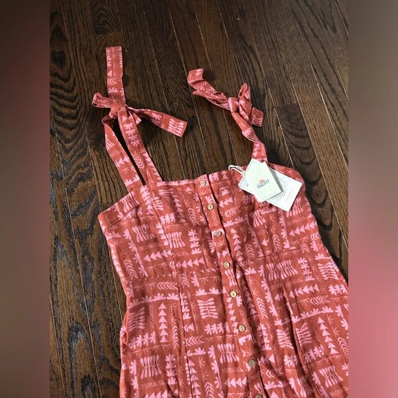 *NWT* Faherty Women's S Anna Kahalekulu Kendall Orange 100% Linen Maxi Sundress - Picture 4 of 16